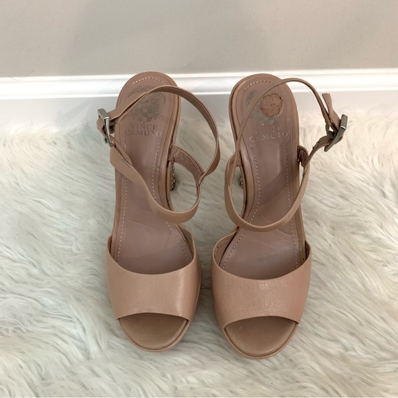 Vince Camuto Cairo Ankle Strap Studded Nude Platform Heels - Picture 6 of 11